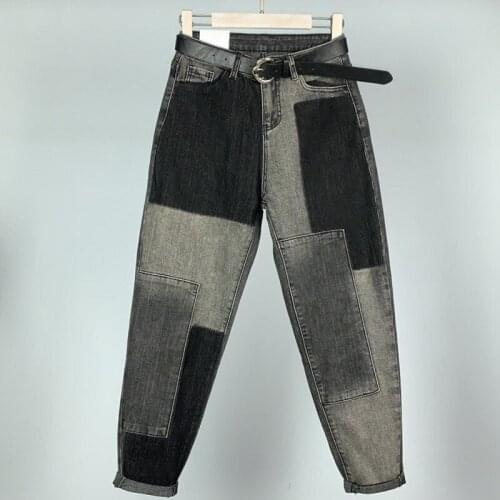 2021New hip hop autumn Blue/black patchwork Jeans women High waist Hip hop straight Jeans ladies trousers female denim for woma