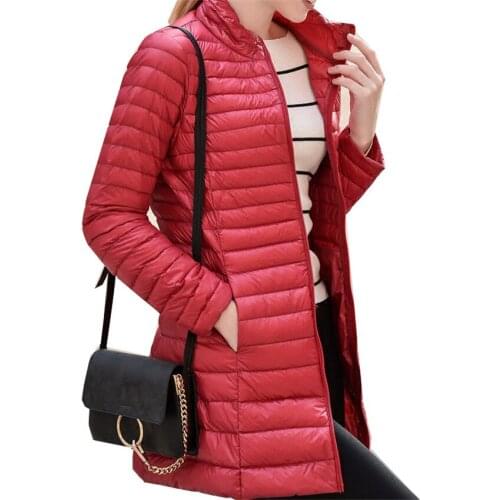 Autumn Elegant Women Midi-Long White Duck Down Jacket Big Size Light Thin 90% Down Jacket Down Coats Winter Jackets Outwear 965