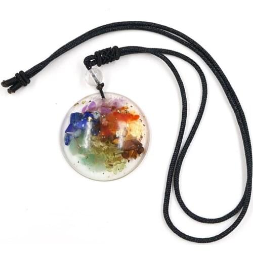 FYJS Unique Rose Gold Color Spiral Rainbow Stone and Resin Pendant Handmade Rope Chain Necklace Orgone Energy Jewelry