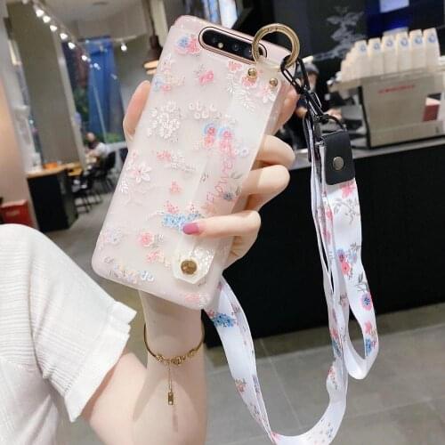 Crossbody Necklace Strap Chain phone case for samsung galaxy A50 A70 A80 A10 A20 A30 A40 A60 Lanyard Flowers holder Cases