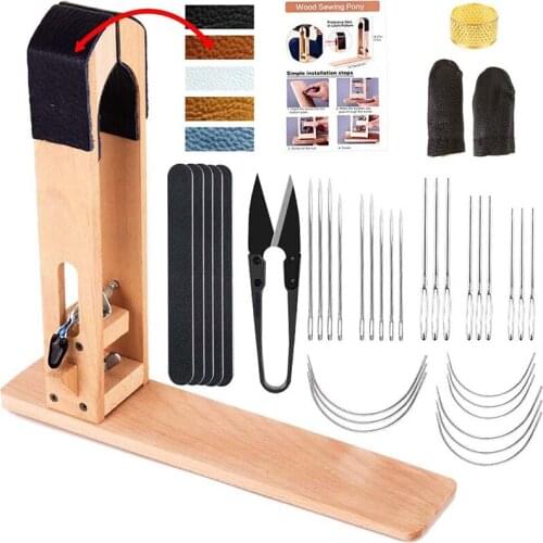 LMDZ Leather Pony - Table Desktop Pony Horse Clamp with Large Eye Sewing Needles and Nail Files Leather Hand Stitchingfor DIY