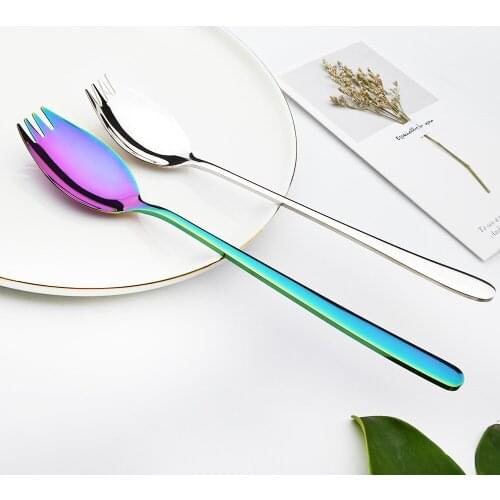 Dinnerware Set Stainless Steel Silver Creative Design Kitchen Tableware 18/10 Sporks Dessert Fork Spoon Noodles Salad Fruit Fork