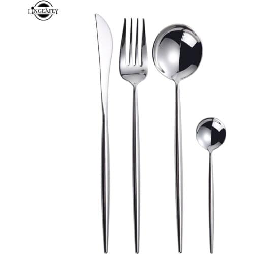 Cutlery Kitchen Tableware Set 304 Stainless Steel Silverware Spoon Fork Knife Set Silver Cutlery Knives Wedding Dinnerware Set