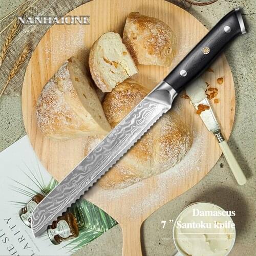 NANHAIONE Neue 8 "Brot Schneiden Messer Japanischen VG10 Stahl Klinge Damaskus Küchenmesser G10 Griff Frühstück Brot Slice