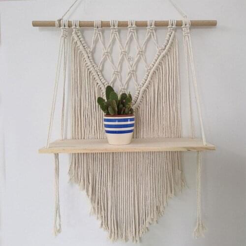 Wall Hanging Tapestry Shelf Floating Plant Rack Bohemian Woven Macrame Tapestry Wall Hanging Rope Wall Decor Home Decoration