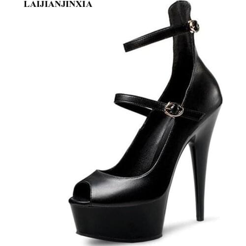 LAIJIANJINXIA New Hot Sale Novelty Peep Toe Platform Buckle Strap Womens Pumps 6 Inches High Heels Cross Dressing Models Shoes