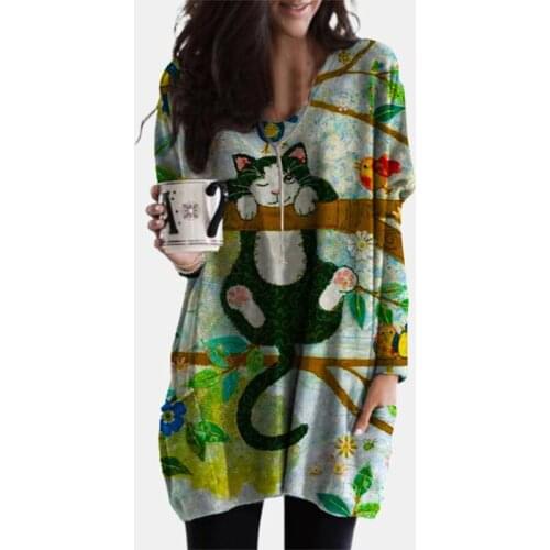 Oversized Casual Dress Round Neck Printed Harajuku Style New Top Ladies Long Sleeve Pocket Loose Dresses For Fashion Female2021