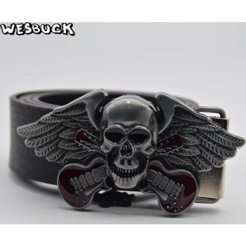 5 PCS MOQ WesBuck Brand Belt Buckls Western Silver Color 3D Music Belt Buckle With Skull Metal Cowboy Buckle Fit 4cm Wideth Belt