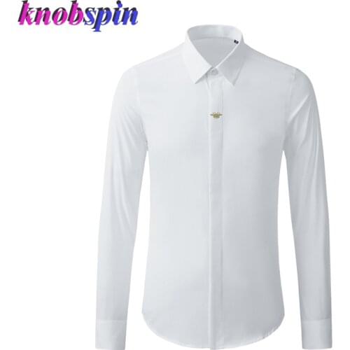 Luxury Men Shirt 100% Pure Cotton Long Sleeve Slim Business male dress Shirts Solid Turn down collar Casual Plus Size Camisas