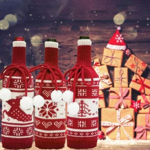 Christmas Knitted Wine Bottle Cover Christmas Tree Elk Snowflake Knitted Wine Bottle Sweater Holiday Decorations