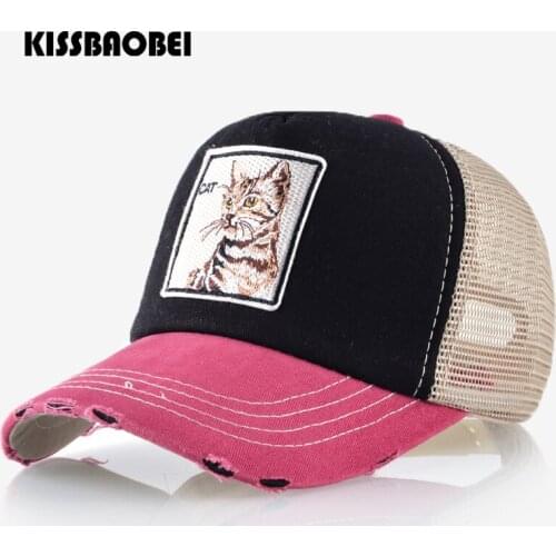 Cat Embroidery Animal Baseball Cap Men Women Snapback Caps Hip Hop Casual Hats Breathable Mesh Casquette Gorras Cats Bone
