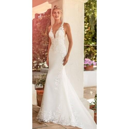 GY Flegant African Mermaid Wedding Dresses Boho Lace Appliques Wedding Gowns Elegant Sleeveless Bride Dress Open Back