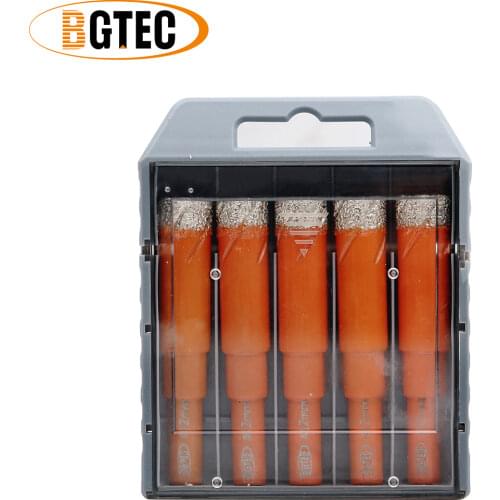 BGTEC 5pcs/set 12mm Dry Vacuum Brazed drilling bits Round shank diamond drill bits for ceramie tile granite glass