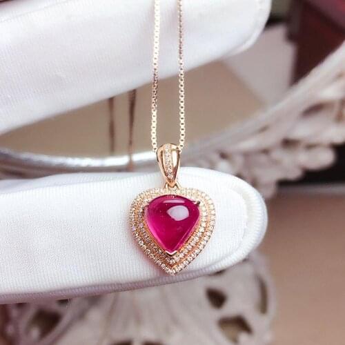 Z609 Rubillite Tourmaline Pendant Real 18K Gold 100% Natural Rubillite Tourmaline 2.3ct Gemstones Diamond Pendant Necklace
