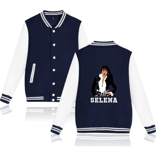 Selena quintanilla Baseball jacket women Men Harajuku Outerwear Casual Jackets Autumn white+navy blue Round neck Baseball Jacket