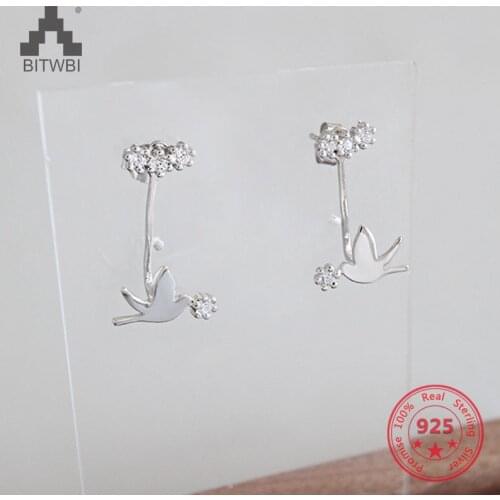 Delicate Pigeons Zircon Earrings for Women 925 Sterling Silver Cute Flying Bird Earrings Fine Jewelry Bijoux