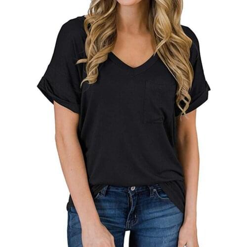 Uclio Womens Casual Top Short Sleeve V-Neck Shirt Loose Tops Basic T-Shirt