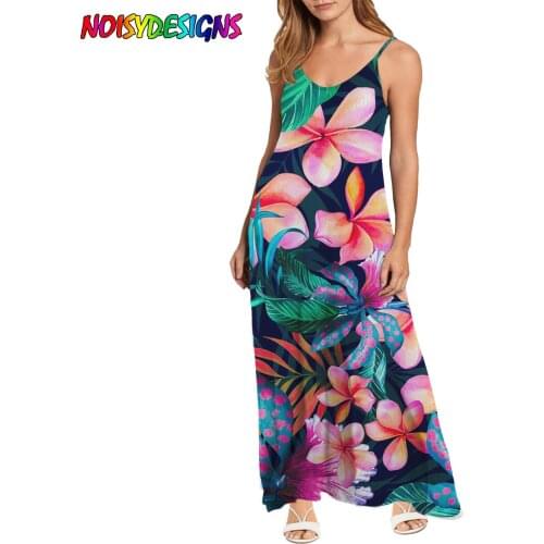 NOISYDESIGNS Hawaiian Tropical Floral Printed Sundress Dress Loose Women V-Neck Long Sling Skirt Dresses Vestidos Mujer Verano