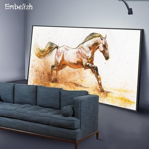 1 Pieces Hot Selling Watercolor Ink Animals Wall Posters White Running Horse Modern Home Decor Pictures HD Canvas Oil Paintings