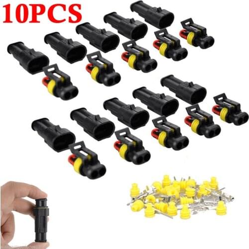 10 Sets Car Auto 2Pin Way Sealed Waterproof Electrical Wire Harness Connector Plug Kit Electrical Wire Connectors Accessories