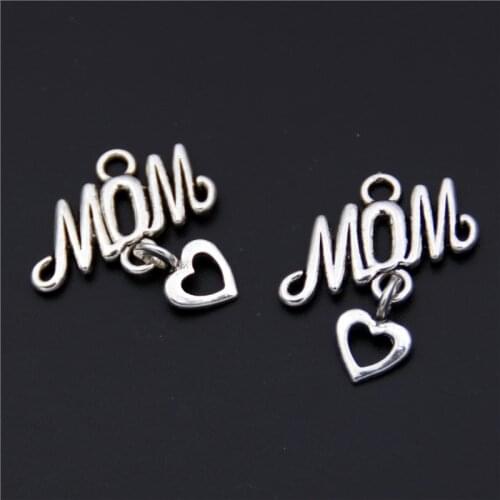 10pcs Silver Color Love MOM Heart Charm Pendants For Jewelry Making DIY Handmade Craft A1408
