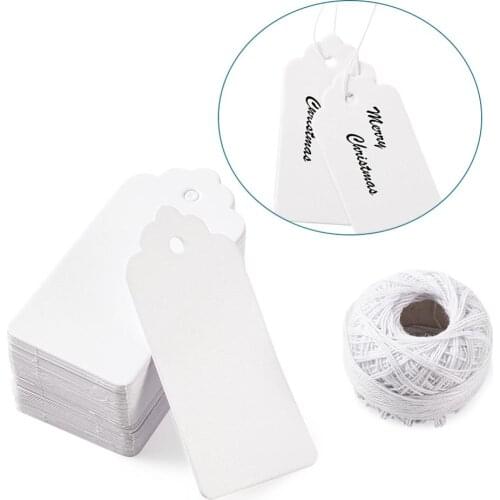 150pcs Paper Cards Blank Price Label Tags for Jewelry Gift Watch Display with Cotton Threads String White Rectangular