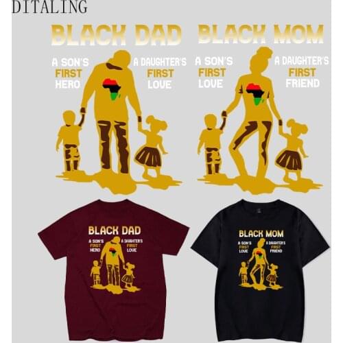 Black Mom Dad Patch For Clothing DIY Afro Family T-Shirt Iron On Transfers Patch Son Daughter Fist Hero Love Stickers On Clothes