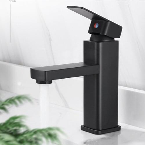 Black Square Basin Faucet Stainless Steel Deck Mounted Tap Single Handle Hot And Cold Mixer Washbasin Taps Bathroom Accessories