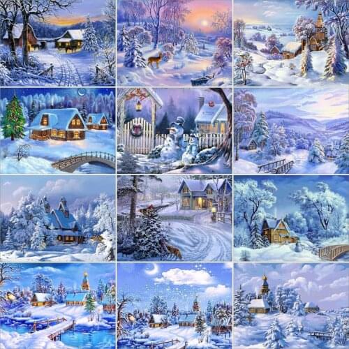 CraftArtGo 5D DIY Diamond Embroidery snow scene Full Square Round Rhinestone Mosaic Painting Cross Stitch Flowers Diamond Kit