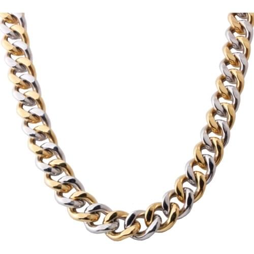 Mens 13/15MM Thick Chain Necklace Fashion Silver Gold 316L Stainless Steel Link Cuban Curb Chain Necklace For Men Neck Jewelry