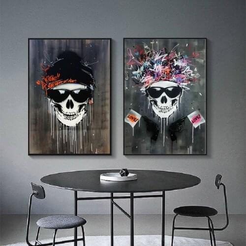 Graffiti Art Skull Canvas Painting Wall Art Modern Wall Decor Posters Prints Wall Pictures for Living Room Home Cuadros No Frame