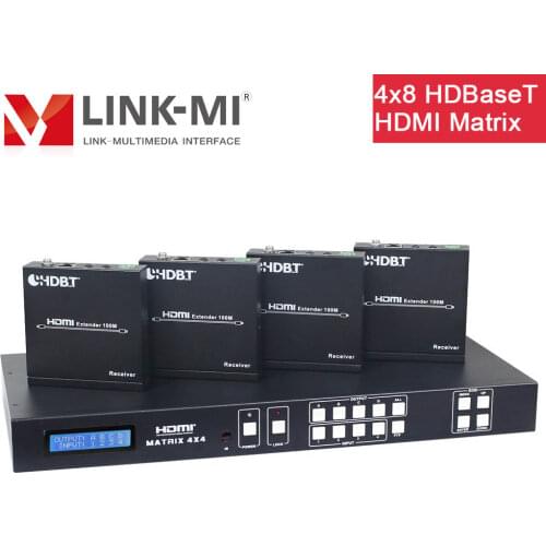 LINK-MI 100m 4x8 4x4 HDMI Matrix over CAT5e/6/7 70m Support 4K30Hz HDBaseT POE POC EDID RS232 TCP/IP Control 4 in 8 out Matrix