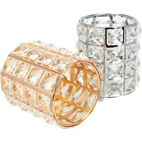 Crystal Jewelry Storage Box Cosmetics Holder European Metal Makeup Brush Storage Tube Eyebrow Pencil Beauty Tools Organizer