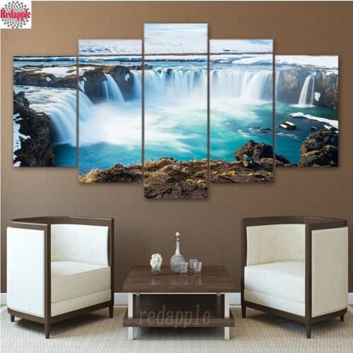 5D diy diamond painting 5pcs Iceland Painting Godafoss Waterfall Landscape full drill diamond embroidery mosaic cross stitch kit