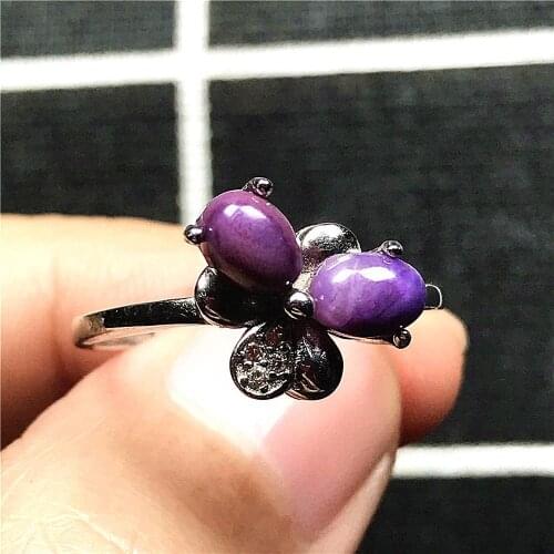 6mm Natural Royal Purple Sugilite Ring Silver Sterling Jewelry For Woman Man Beads Crystal Flower Stone Adjustable Ring AAAAA