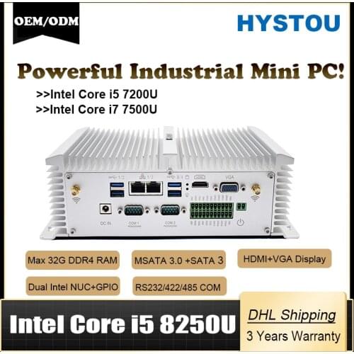 Intel Core i7 Fanless Computer 7500U RS232/485 COM industrial mini pc i5 8250U 7200U Dual Lan HDMI VGA 4G SIM Quad Core Desktop