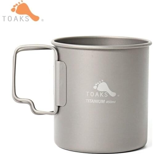 TOAKS Pure Titanium Water Mug 450ml Drinking Cups Home Use Titanium Coffee Mugs with Folded Handle Lightweight CUP-450
