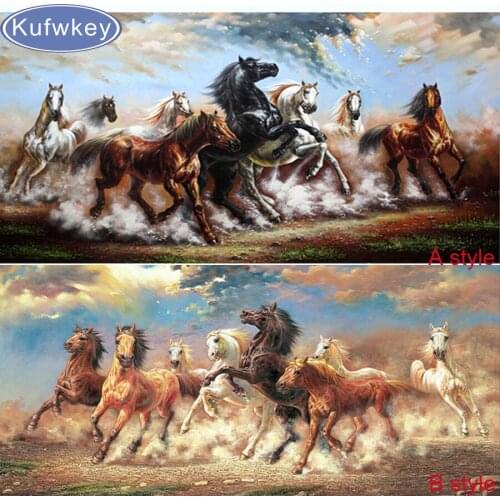 Kufwkey full Square Diamond embroidery animal"Chinese 8 horse"diamond painting Cross Stitch Rhinestone Christmas wall decor arts