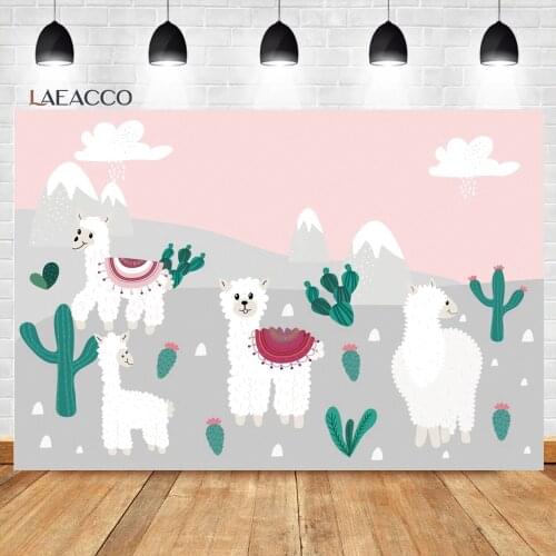 Laeacco Baby Shower Background Tropical Desert Cartoon Alpaca Cactus Newborn Photocall Child Customized Photography Backdrops
