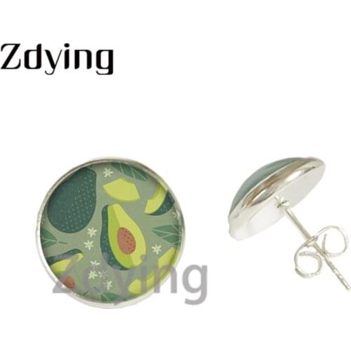 Zdying Cute Fruit Avocado Girls Stud Earrings Glass Photo Cabochon Dome Earrings For Kids Jewelry Gift FR064