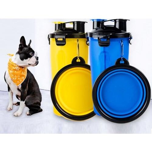 Bowl for Dogs 2 In 1 Pet Water Bottle Dog Feeder Food Container Bowl Outdoor Travel Folding Silicone Bowl For Dog Cat Feeder Cup