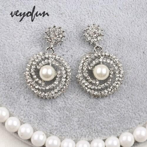 Veyofun Trendy Pearl Rhinestone Drop Earrings Luxury Dangle Earrings Jewelry for Women