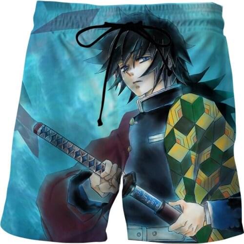 Demon Slayer Kimetsu No Yaiba Mens Anime 3D Print Beach Shorts Streetwear Casual board shorts Summer breathable short Pants