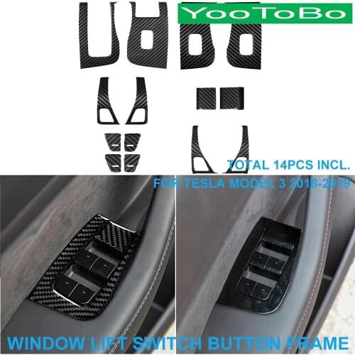 Real Carbon Fiber Interior Inner Door Pull Handle Window Lift Switch Button Frame Cover Trim Sticker For Tesla MODEL3 2018-19