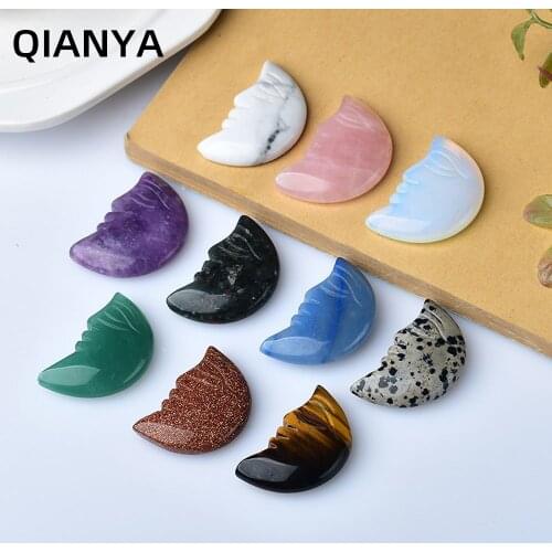 1pc Natural Crystal Quartz Rose Aventurine Lepidolite Moon Face Gemstone Decoration Crafts DIY Gift Unperforated Pendant