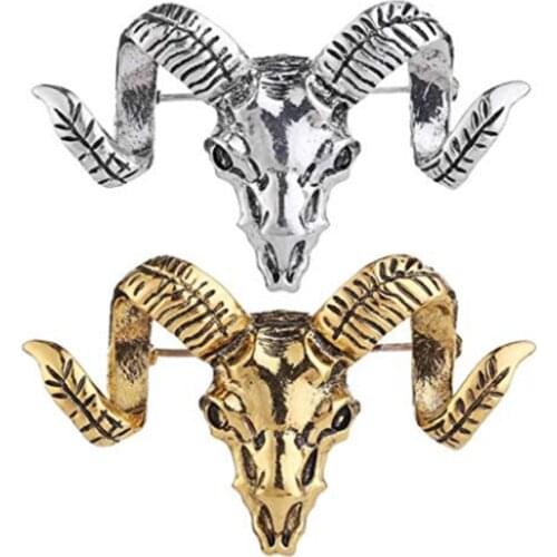 Custom metal Goat Skull Brooch pin Antique Gold Sheep Aries Devil Pin Back