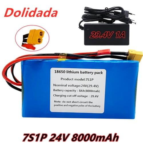 New 7s1p 24V 8000mah lithium ion battery pack is suitable for scooter toy bicycle with built-in BMS and charger sales