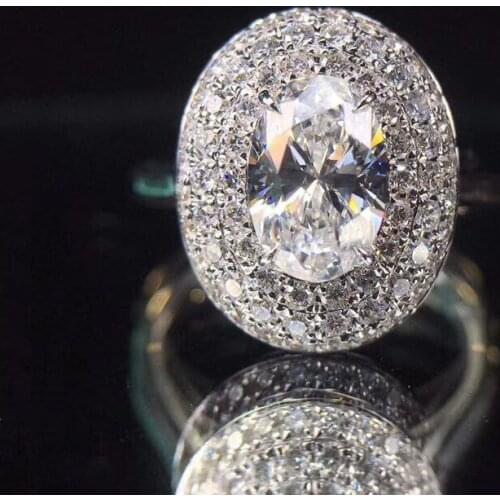 Luxury Oval Cut Zircon Wedding Ring Exquisite White Gold Plated Inlay AAA Cubic Zirconia Bridal Ring Engagement Banquet Jewelry