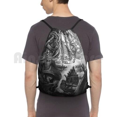Pirate Era Sic Parvis Backpack Drawstring Bag Riding Climbing Gym Bag Pirates Goonies Skull Cross Bones Swords Gold Players