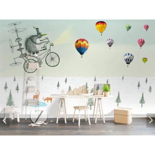 Nordic Animal Hot Air Balloon Tree Kids Bedroom Wallpaper Wall Mural Art Wall Decals Contact Paper Modern Children Room Murals
